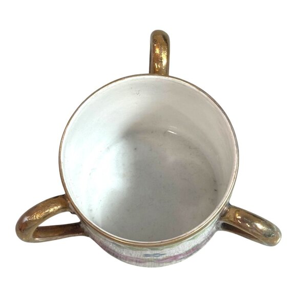 Vintage Double Handle Floral Porcelain Cup Roses Gold Trim Three Handle Tyg Mug - Picture 3 of 7